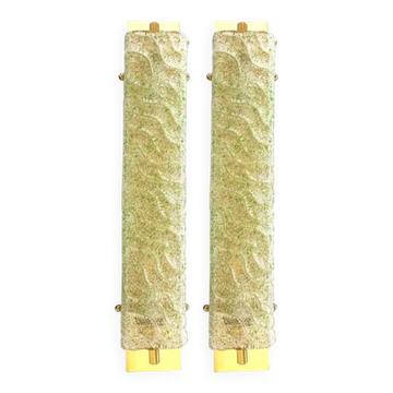 Luxury Gold 24k Wall Sconces With Green “Graniglia” Murano Glass Set of Two