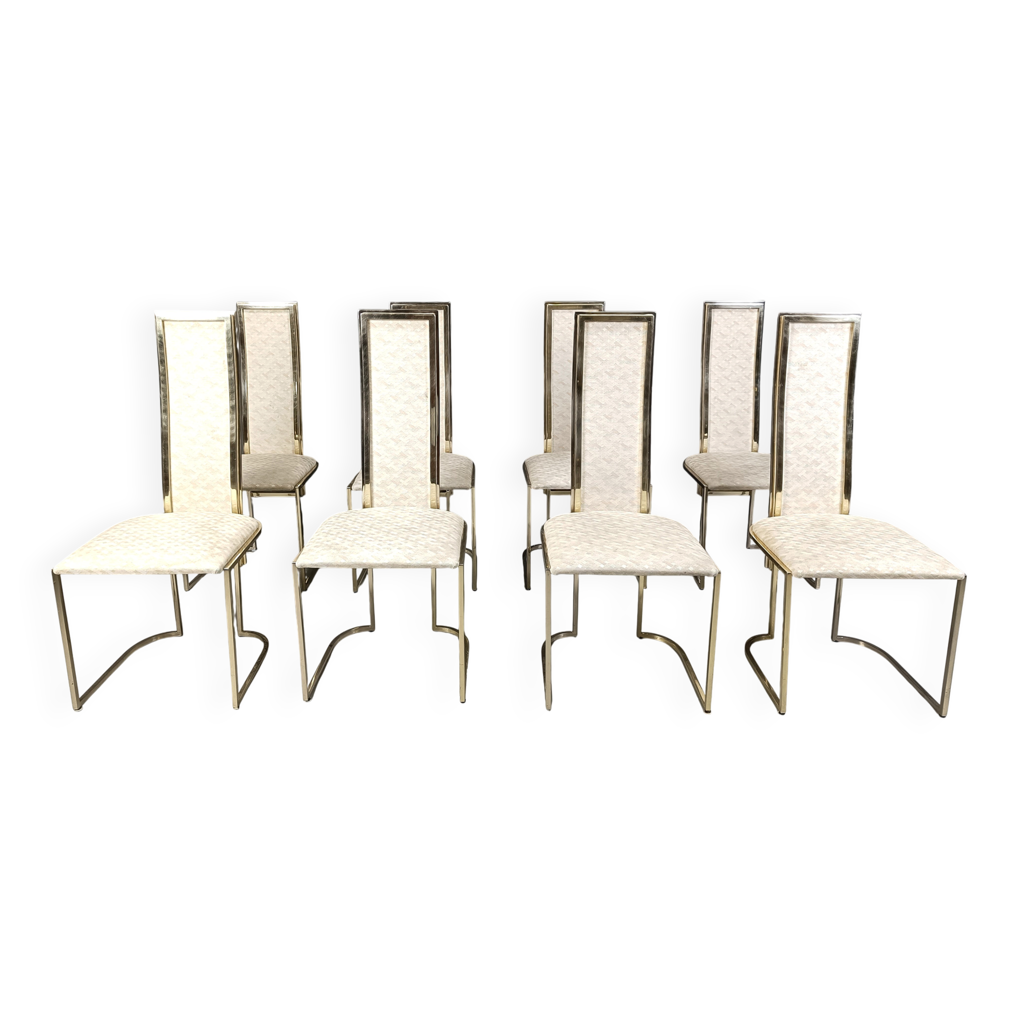 Vintage brass dining chairs by Belgo Chrom, 1970s - set of 8