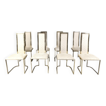 Vintage brass dining chairs by Belgo Chrom, 1970s - set of 8