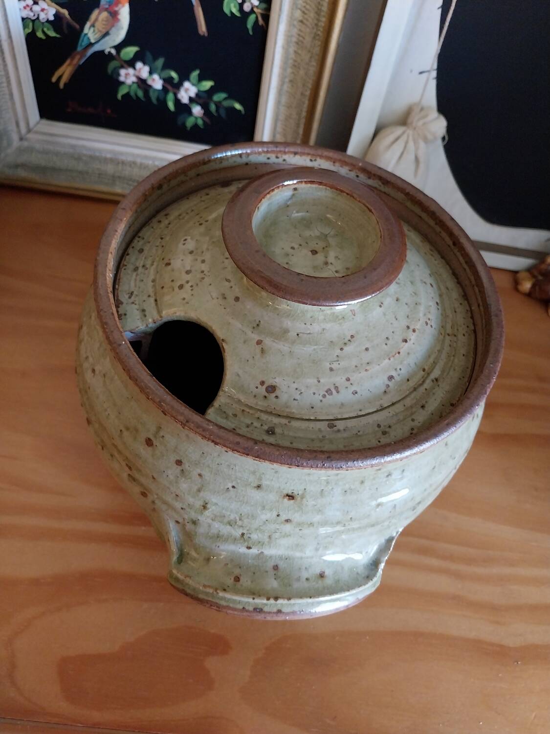 Vintage handcrafted enameled stoneware soup tureen