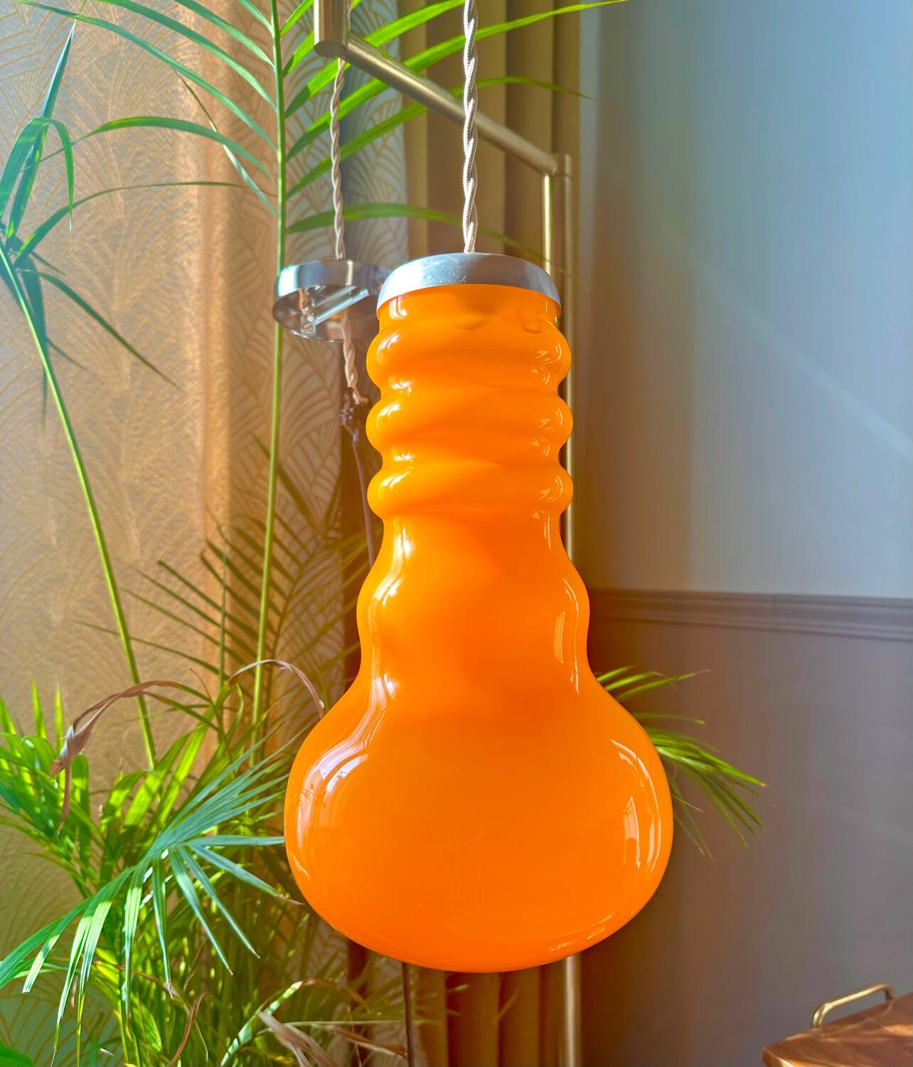 Vintage seventies orange opaline pendant light