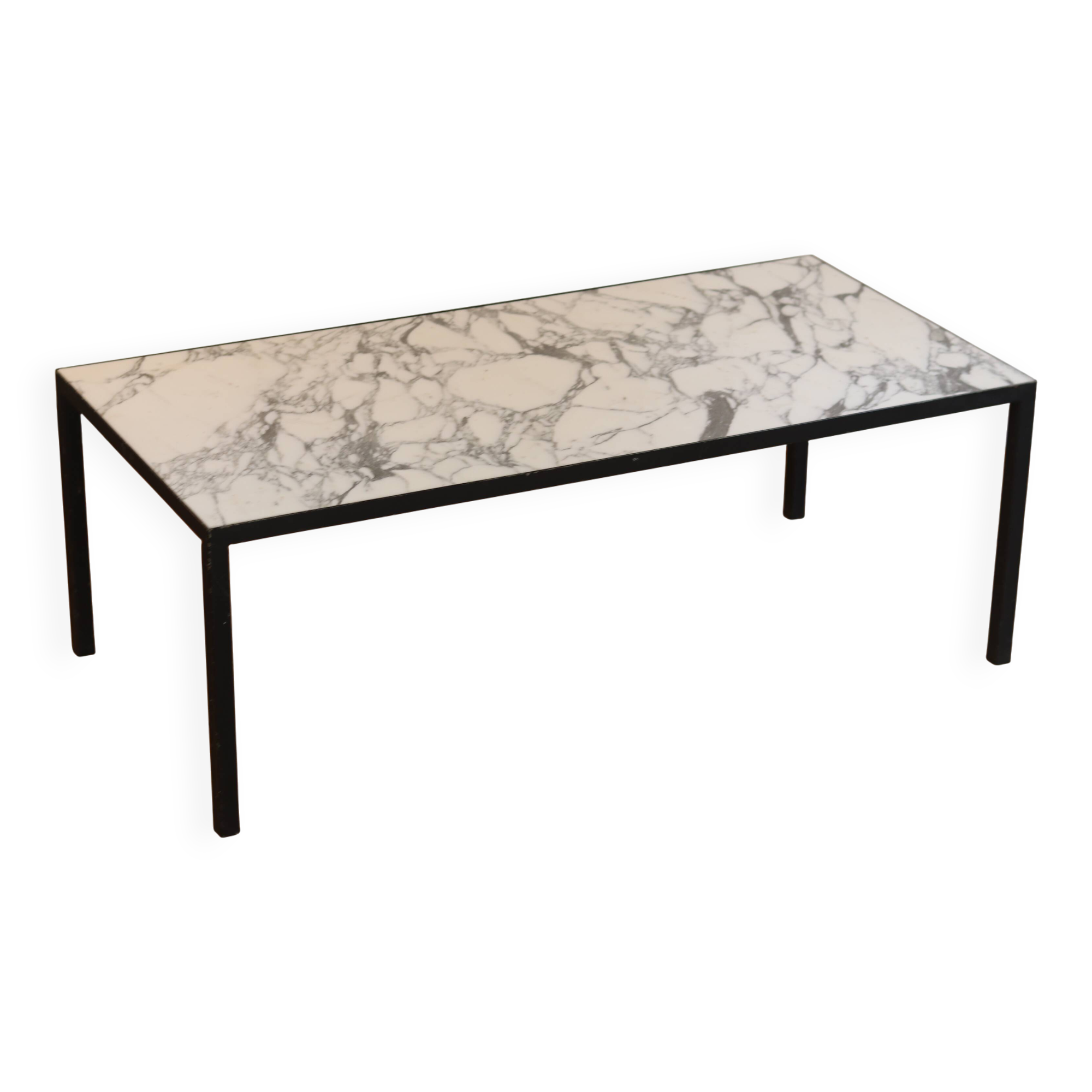 Rectangular coffee table in black lacquered metal and Arabescato marble