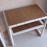 Pair of bedside tables in bamboo effect wood and woven wicker