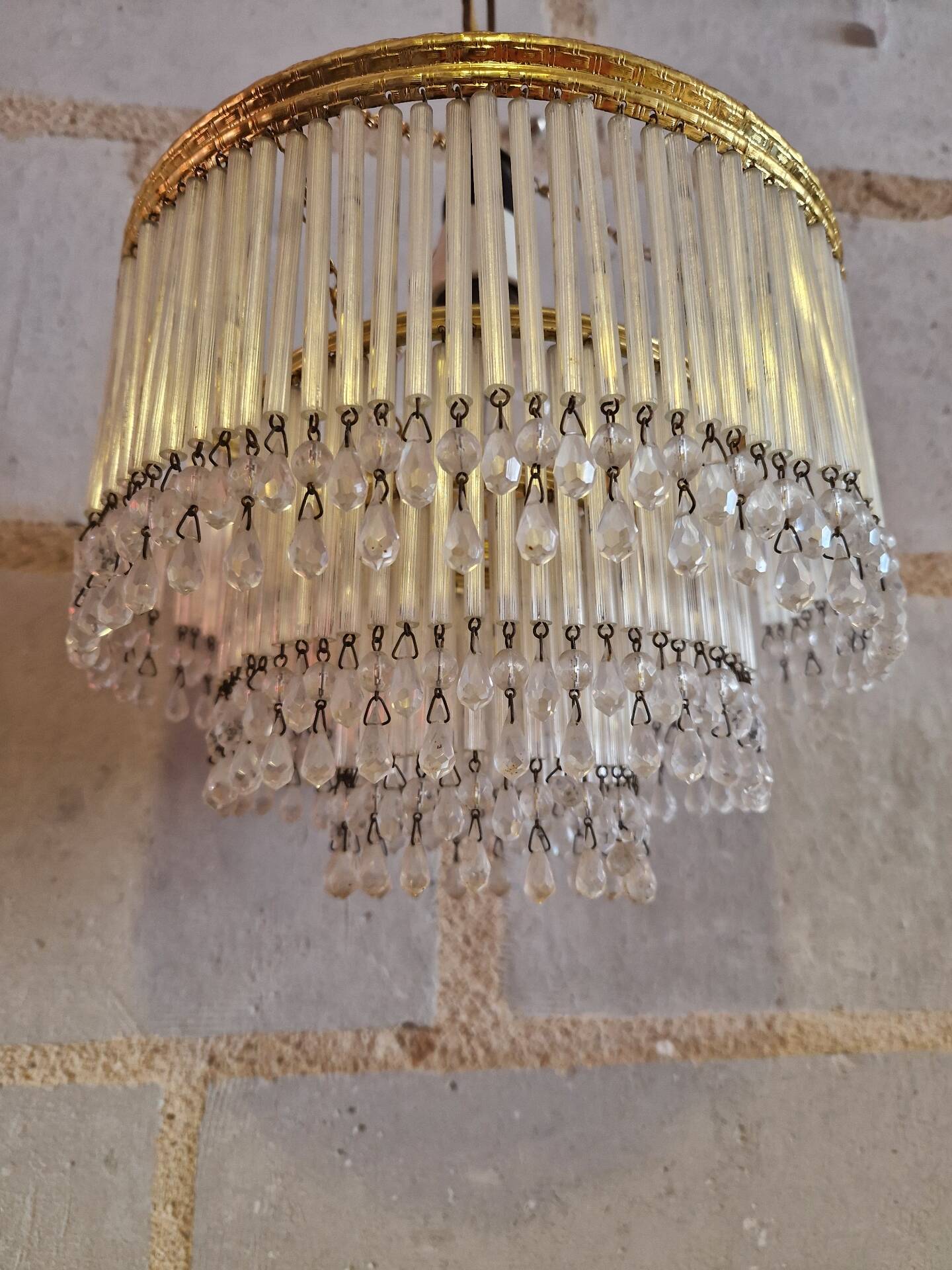Crystal and brass cascade pendant chandelier