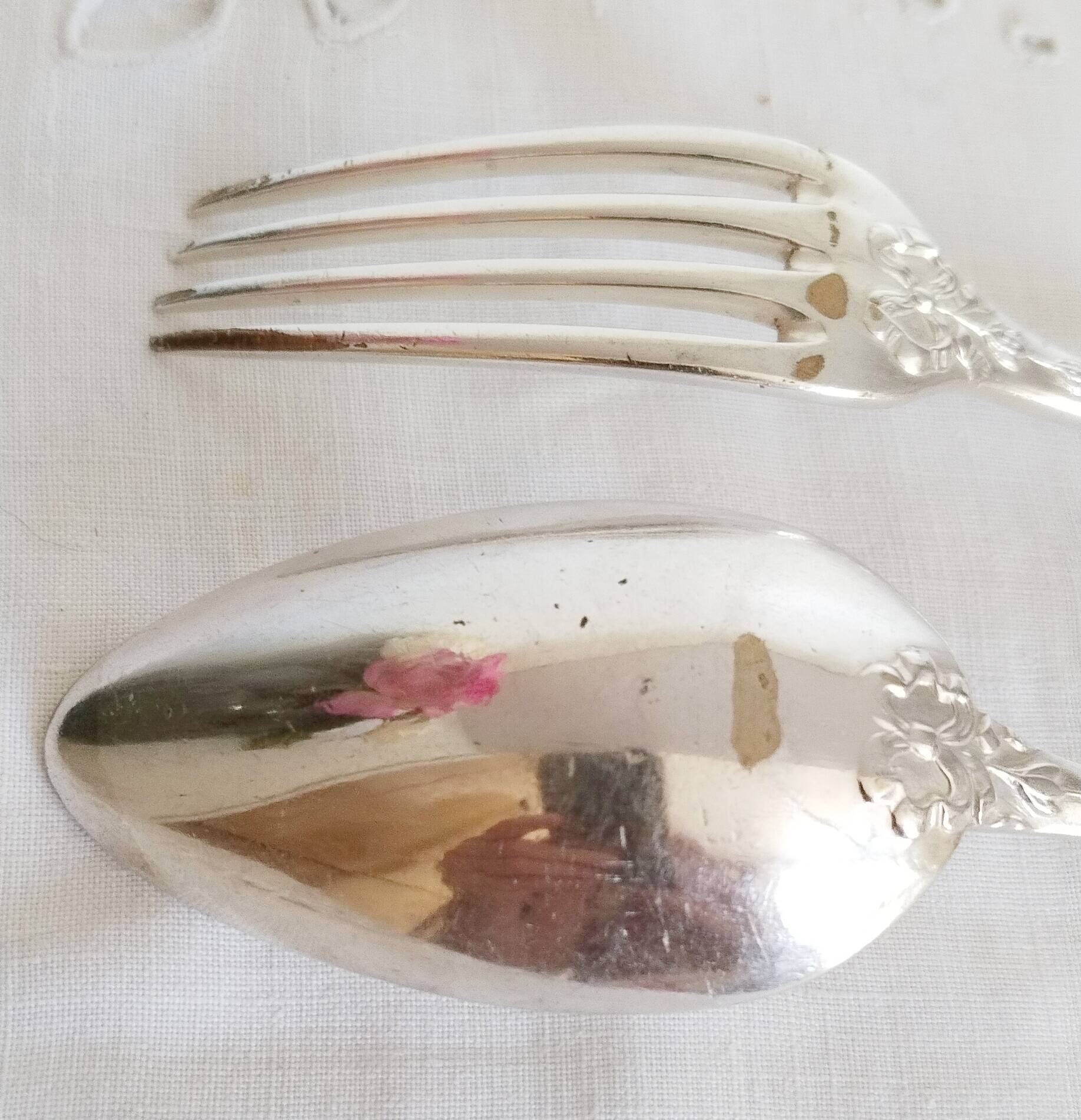 Silver cutlery set, 1 fork and 1 spoon, J Casses et Cie