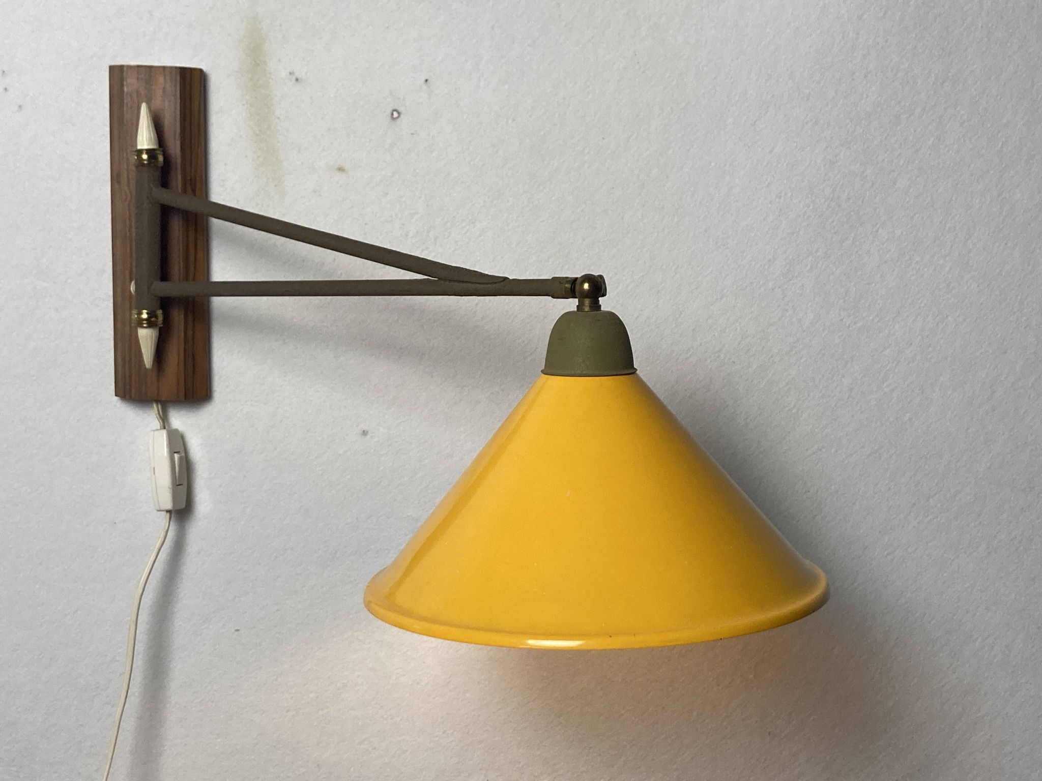 teak and metal midcentury swing arm wall lamp, Dutch 1960s