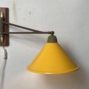 teak and metal midcentury swing arm wall lamp, Dutch 1960s