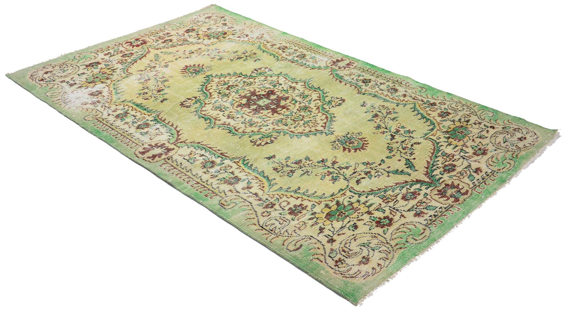 Tapis Oushak Ancien – Vert Sauge & Motifs Floraux, 179 x 281 cm
