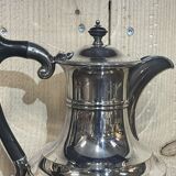 English tea and coffee set in silver metal early twentieth century with sugar bowl and milk pot