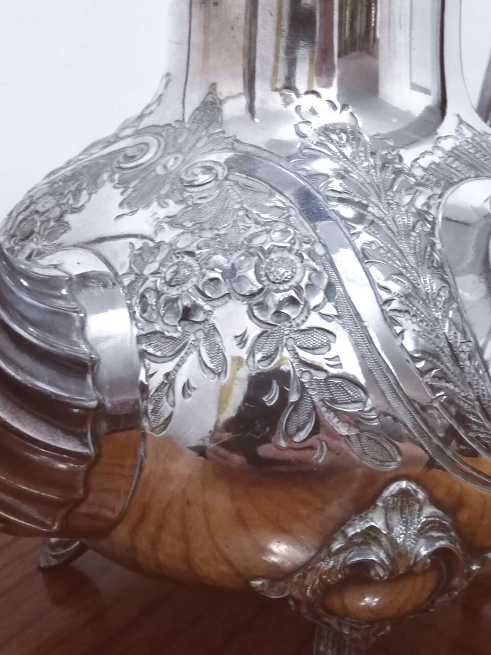 Silver metal teapot in Louis XV style