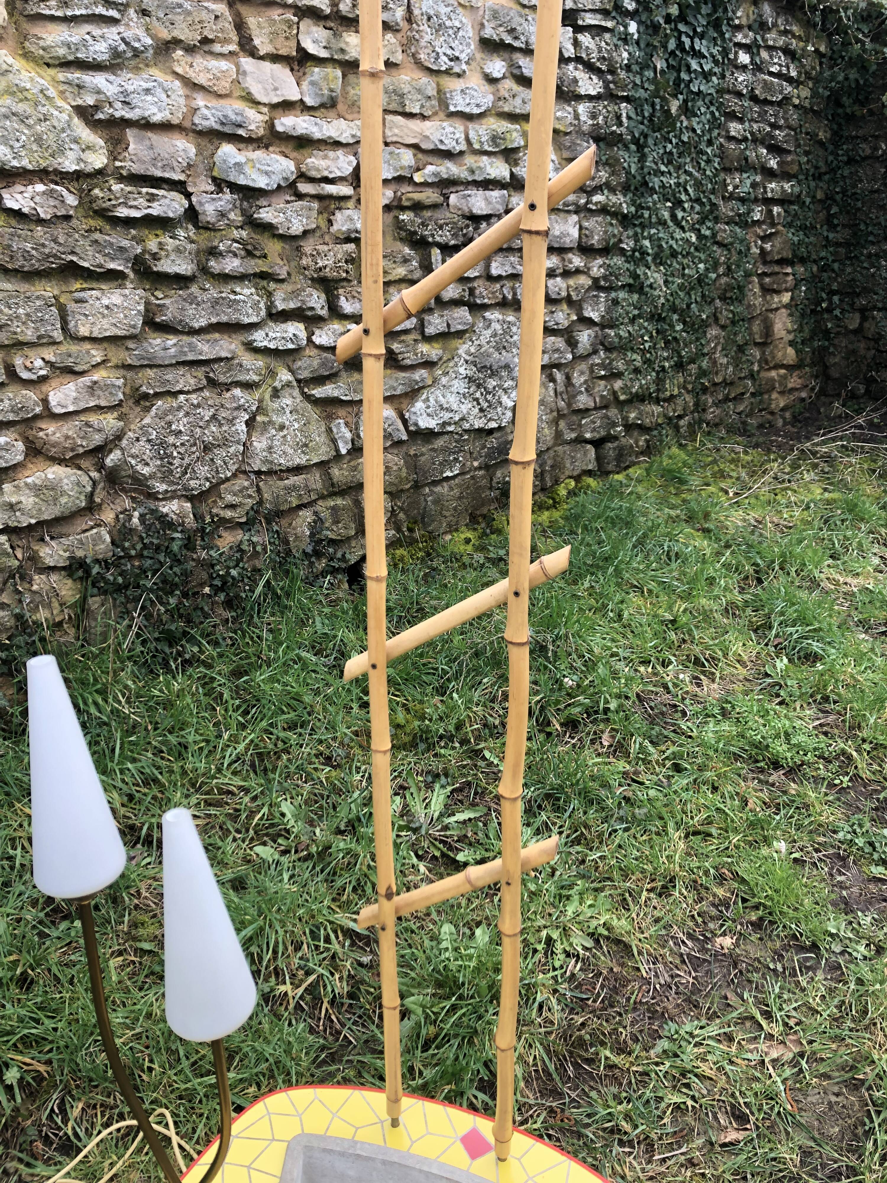 Ceramic mosaic coffee table with planter and light fixture 2 arms 60s