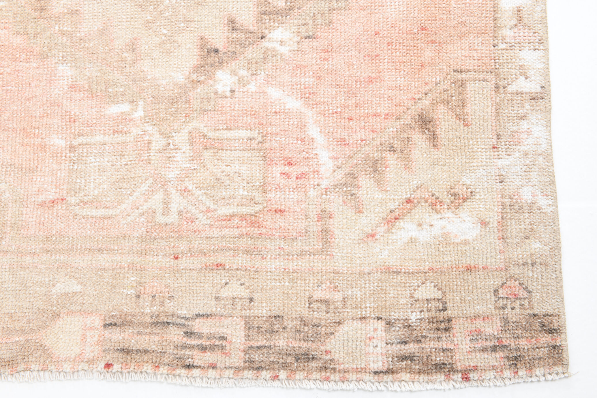 Faded red and beige vintage runner rug 322x85cm