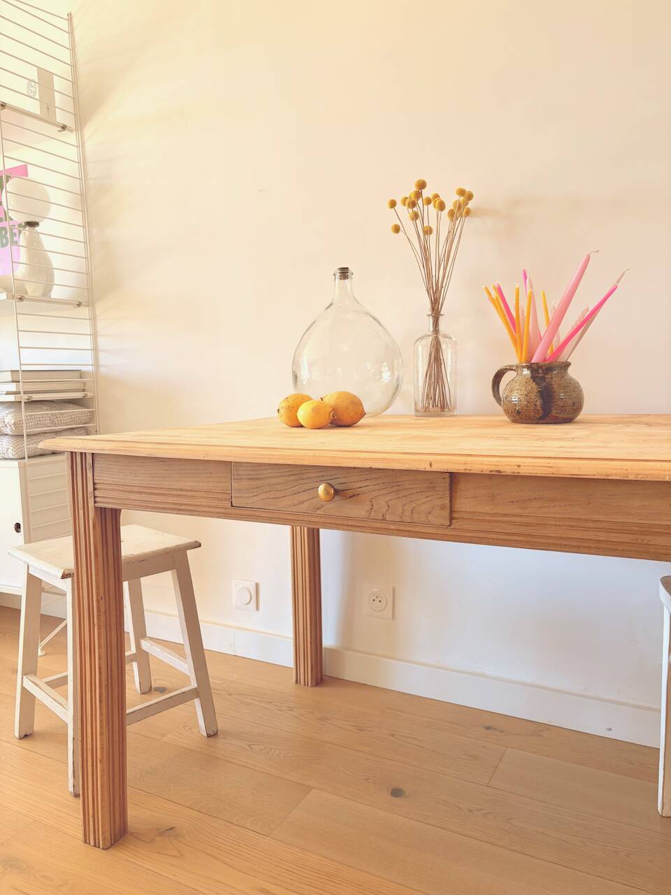 Art Deco sanded raw wood table