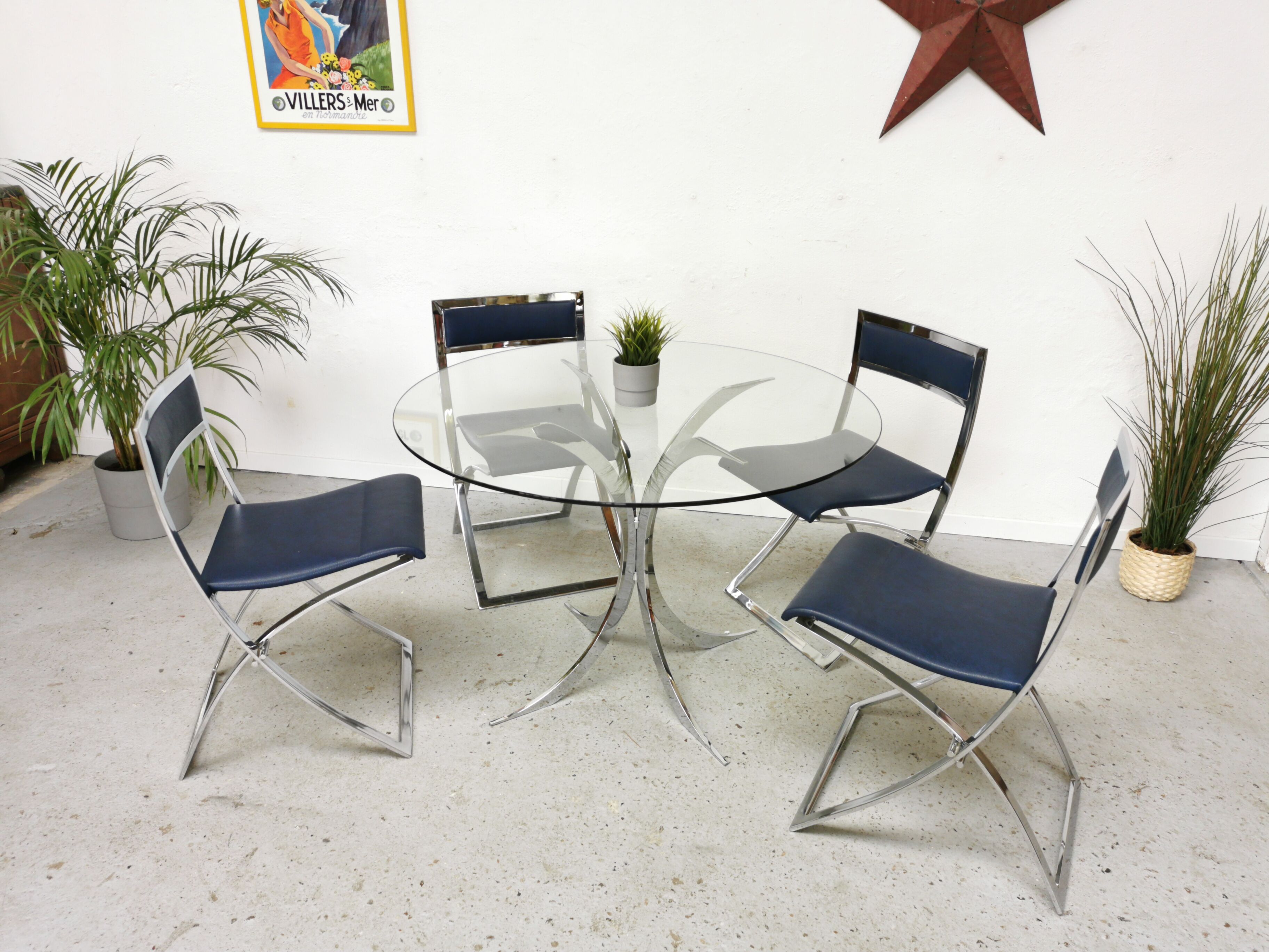 Table vintage verre et chrome 1970