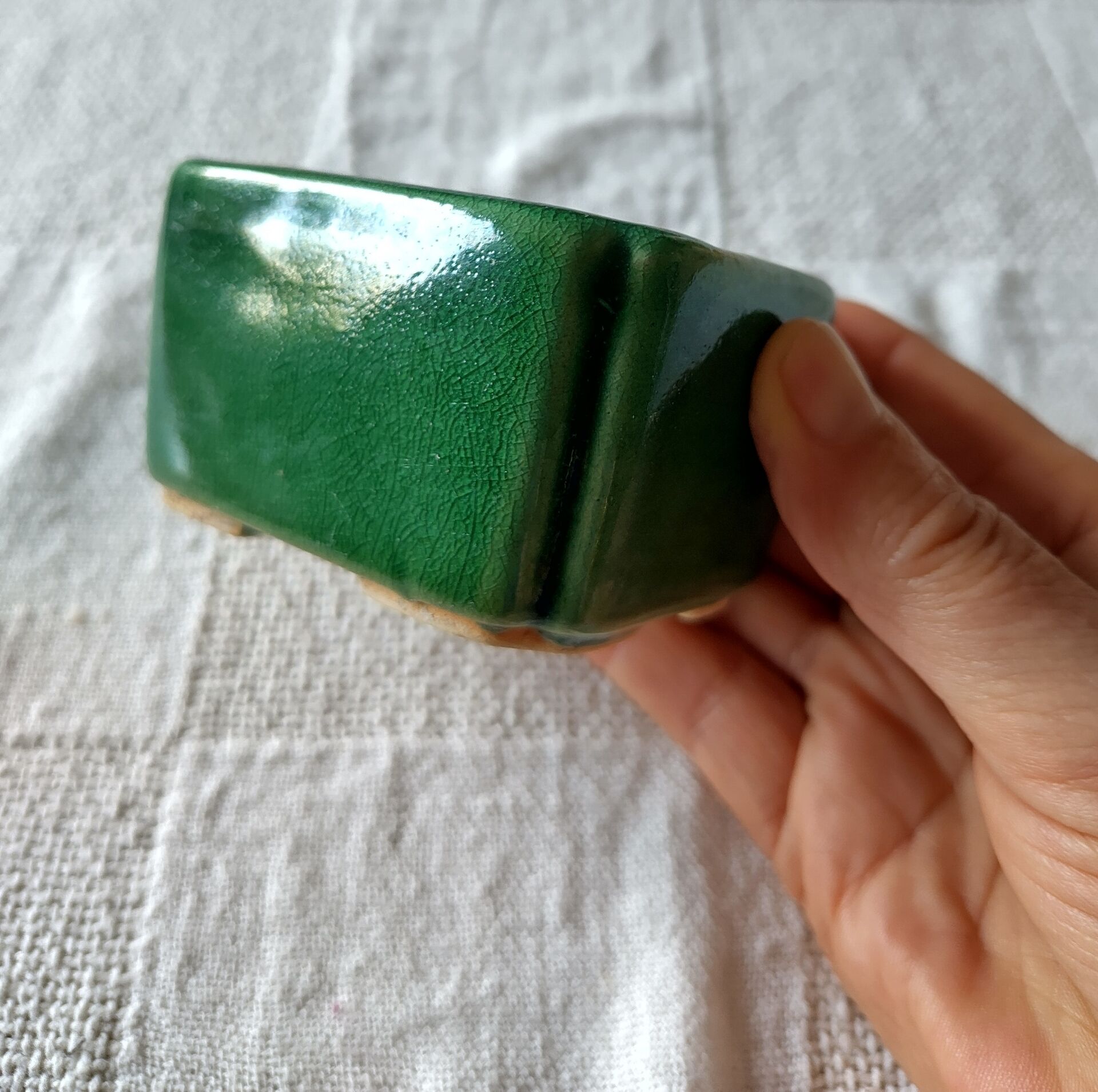 Pot à bonsaï, cactus rectangulaire en céramique émaillée verte