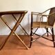 Folding table in bamboo-style wood and woven top, Napoleon III