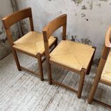 Set of 4 elm straw chairs from the 50s