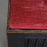 Antique English Bench/Chest with Red Tufted Seat