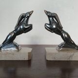 Pair of Gazelles bookends Hippolyte Moreau, signed - Spelter, marble