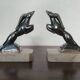 Pair of Gazelles bookends Hippolyte Moreau, signed - Spelter, marble