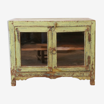 Old tribal pantry in Burmese teak original pistachio green patina