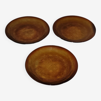3 dessert plates amber glass - vintage