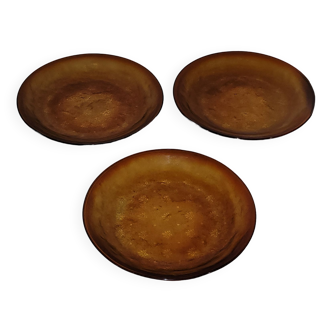 3 dessert plates amber glass - vintage