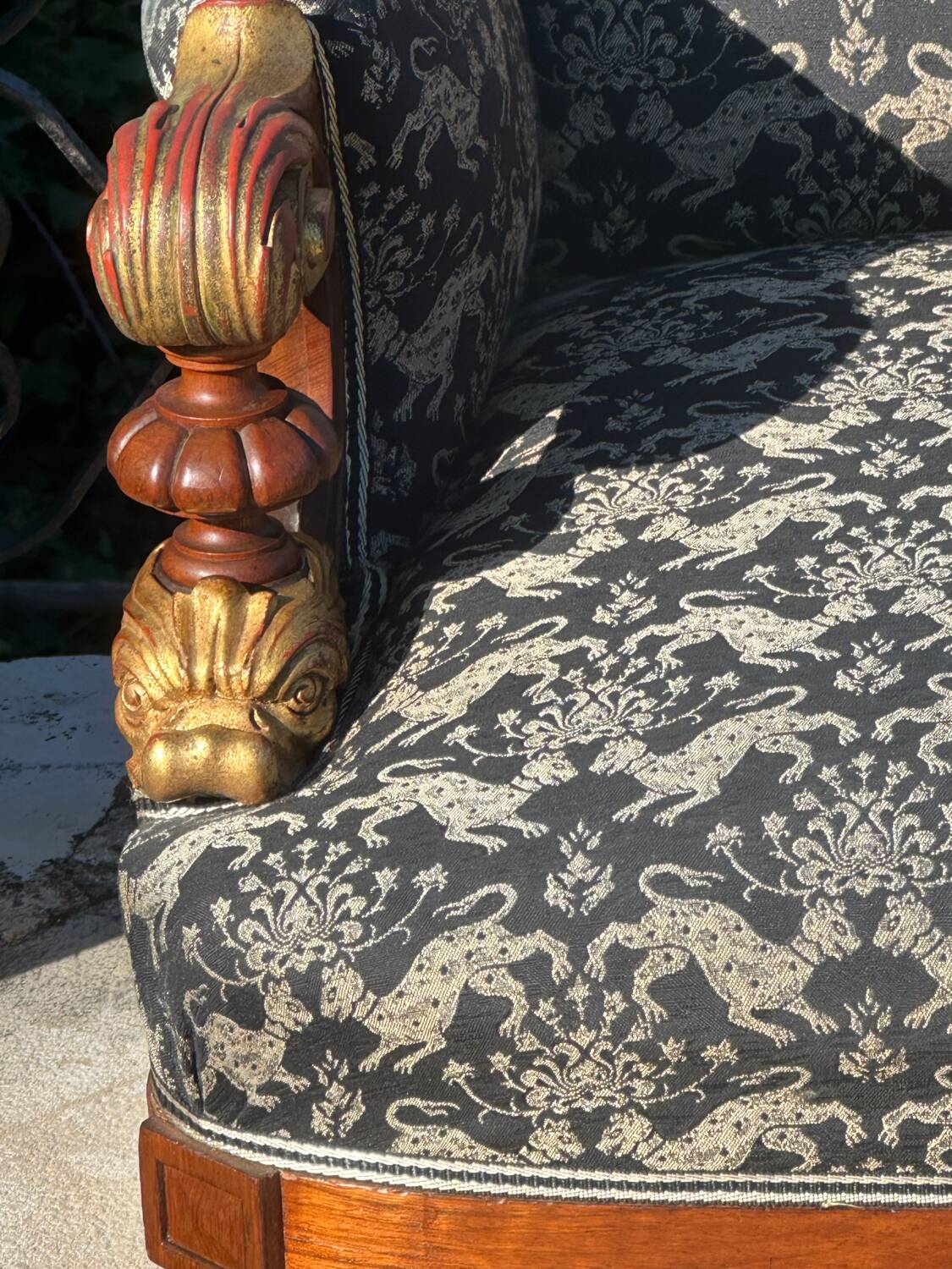 Pair of Mahogany Bergère Armchairs with Chimera Motifs, 19th Century