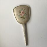 Vintage hand mirror embroidered fabric 30x13cm