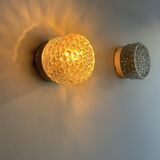 Pair of vintage wall lights, pressed molded glass, France 1960s