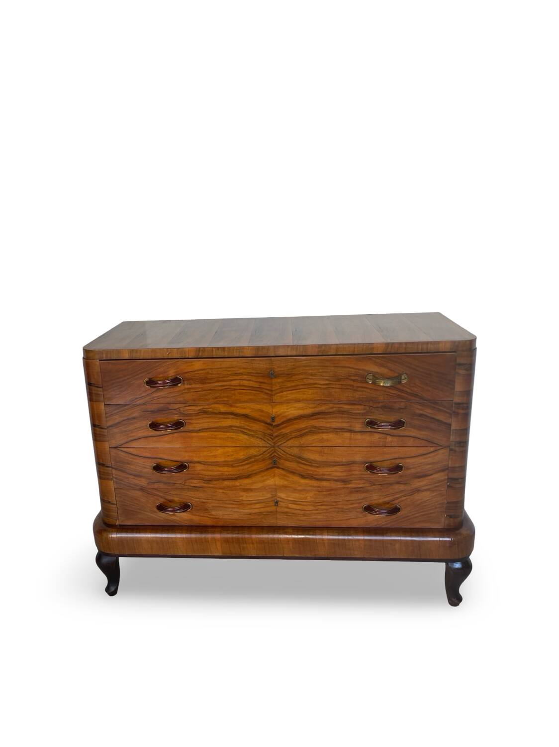Commode italienne Art déco en ronce de noyer, années 1930