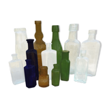 Set of old bottles colored glass