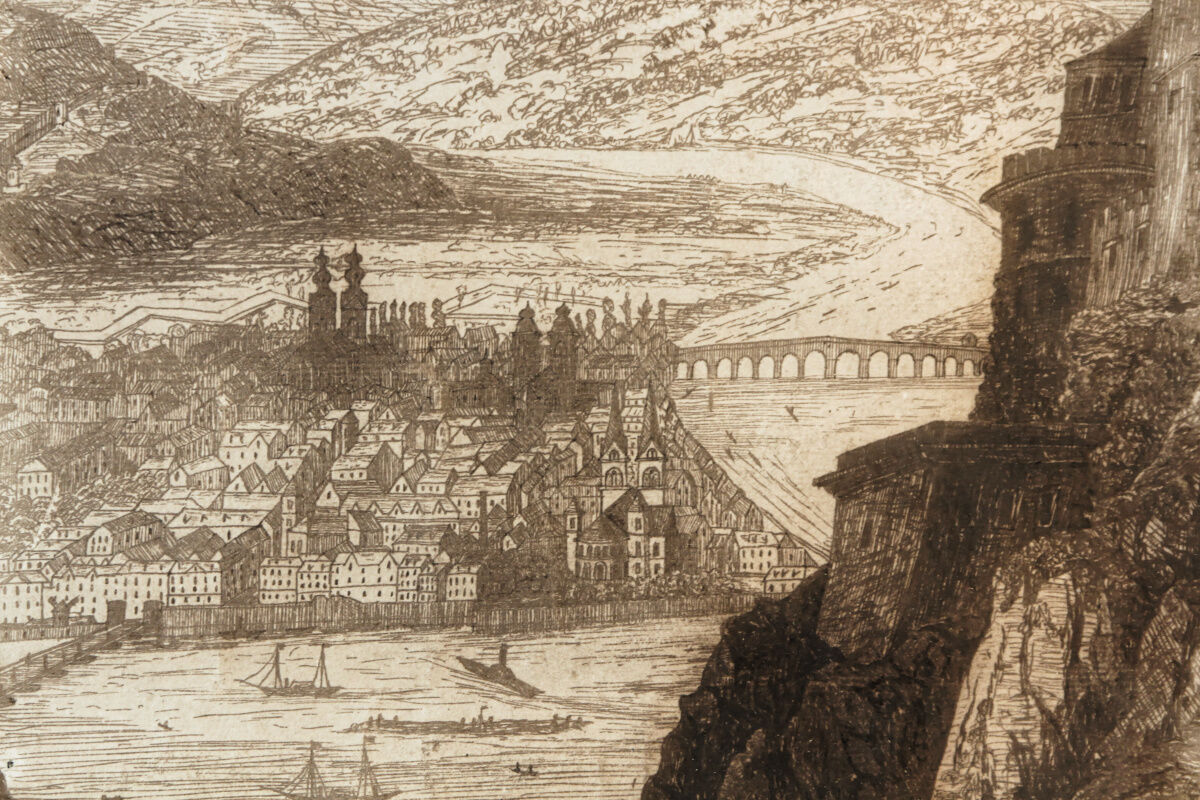 Old drawing, wash depicting Koblenz