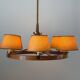 6 wooden paper head chandeliers with brass details, 1960s, Germany