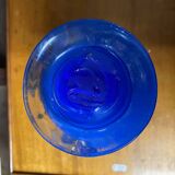 Clichy glass vase with floral decoration in intense blue tones and small years