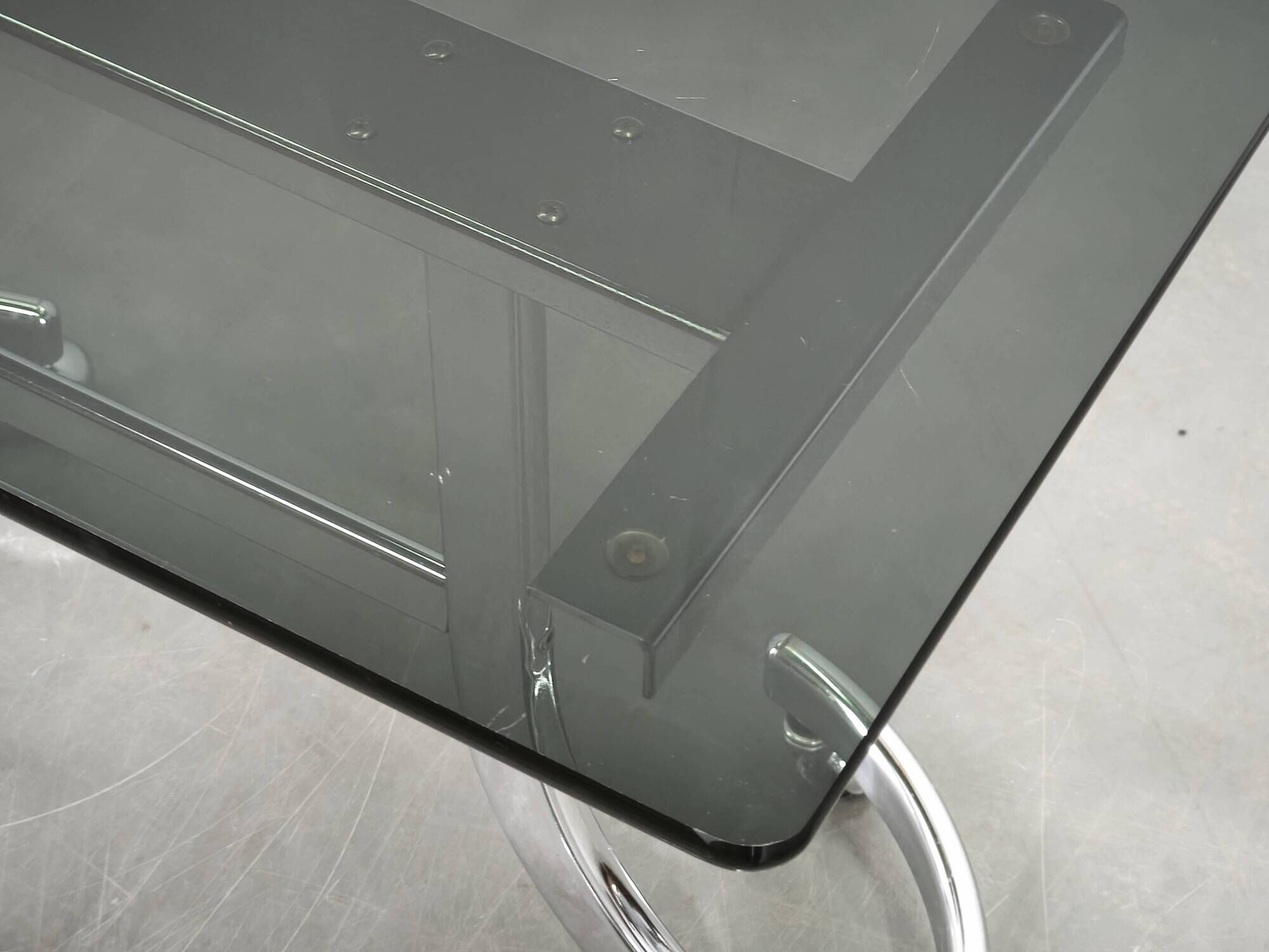 1970s Italian Space Age Chrome and Smoked Glass Rolling Side Table