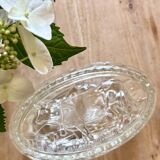 Vintage glass butter dish with cow decorations