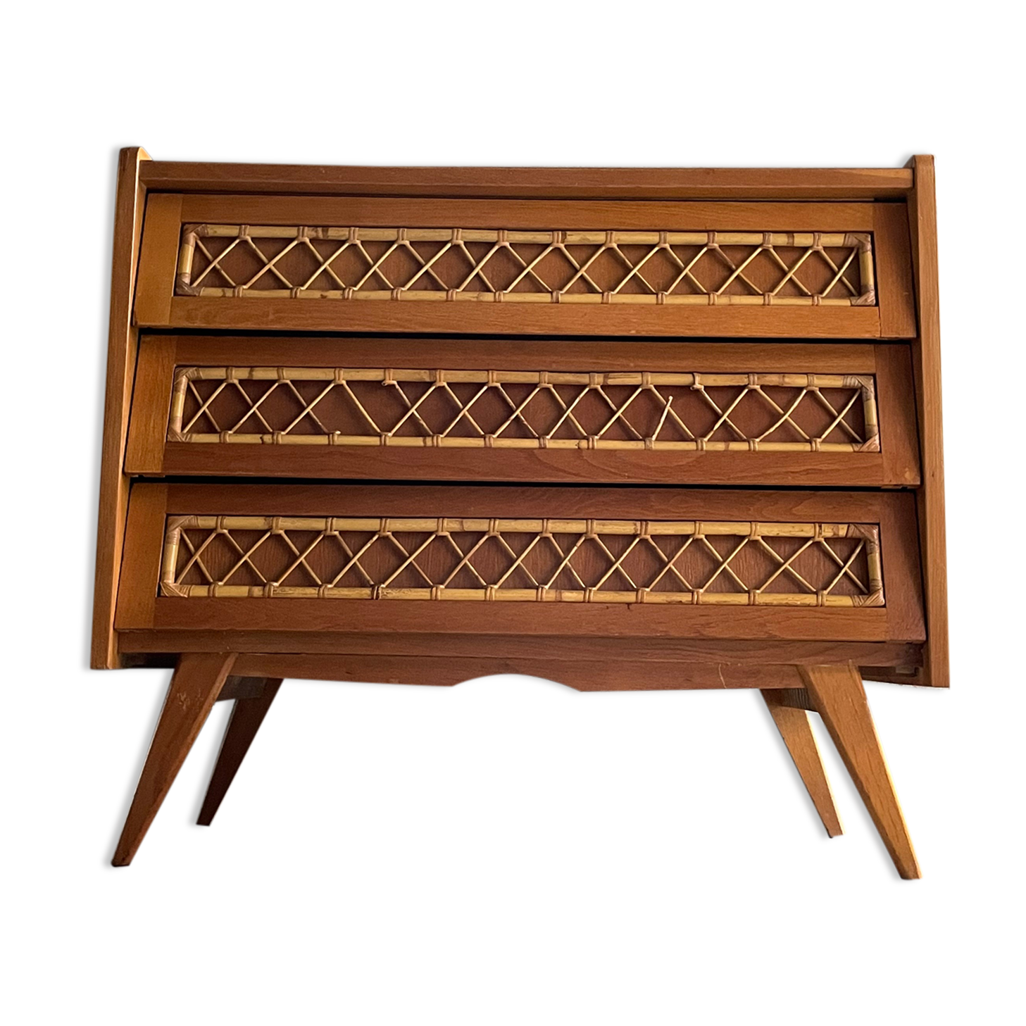 3-drawer chest of drawers with rattan decorations, France 1970s