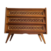 3-drawer chest of drawers with rattan decorations, France 1970s