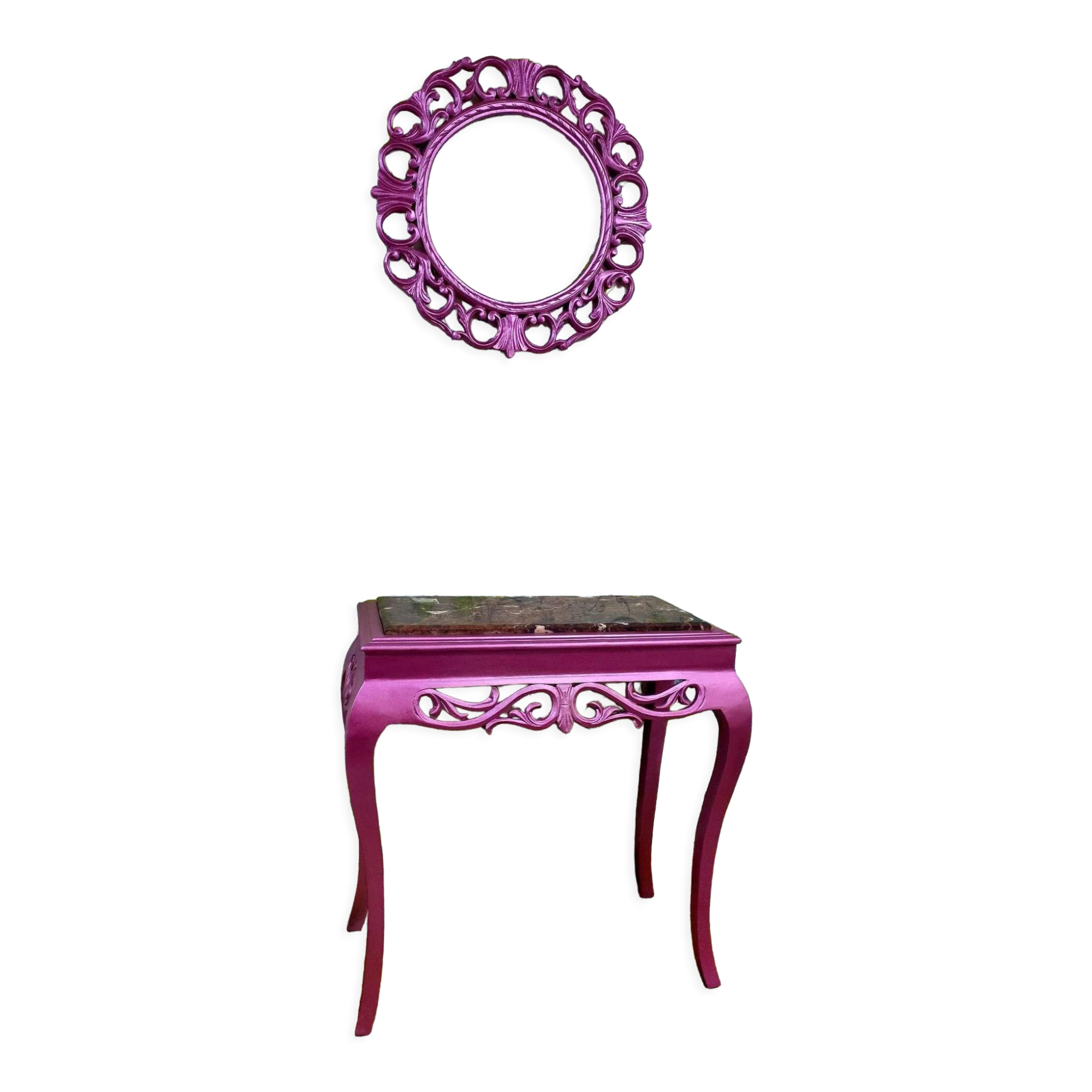 Console with marble and a mirror Louis XV pink style