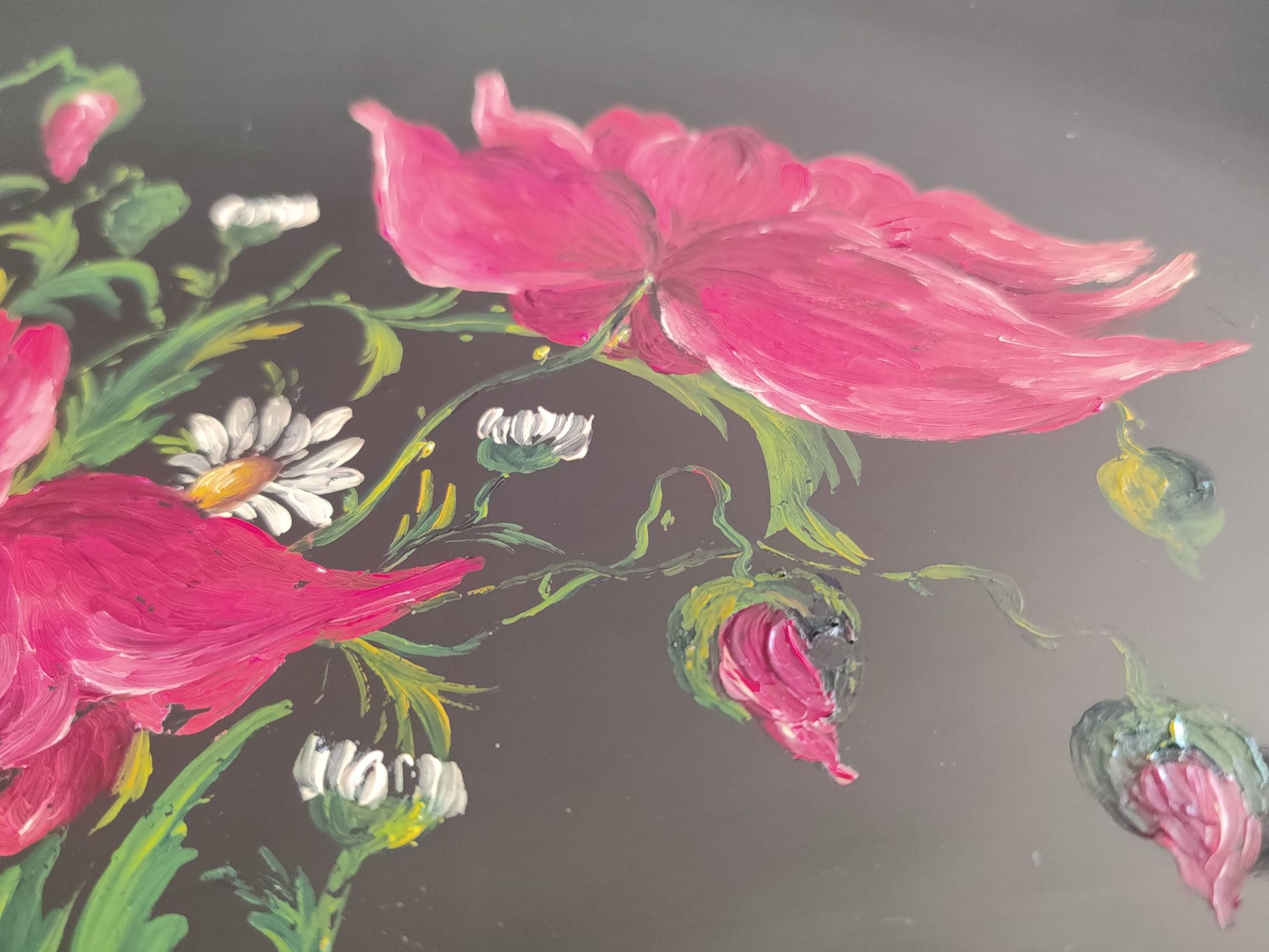 Authentic Longwy dish Black enamels decorated with poppies Louis Valenti 1960