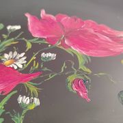 Authentic Longwy dish Black enamels decorated with poppies Louis Valenti 1960
