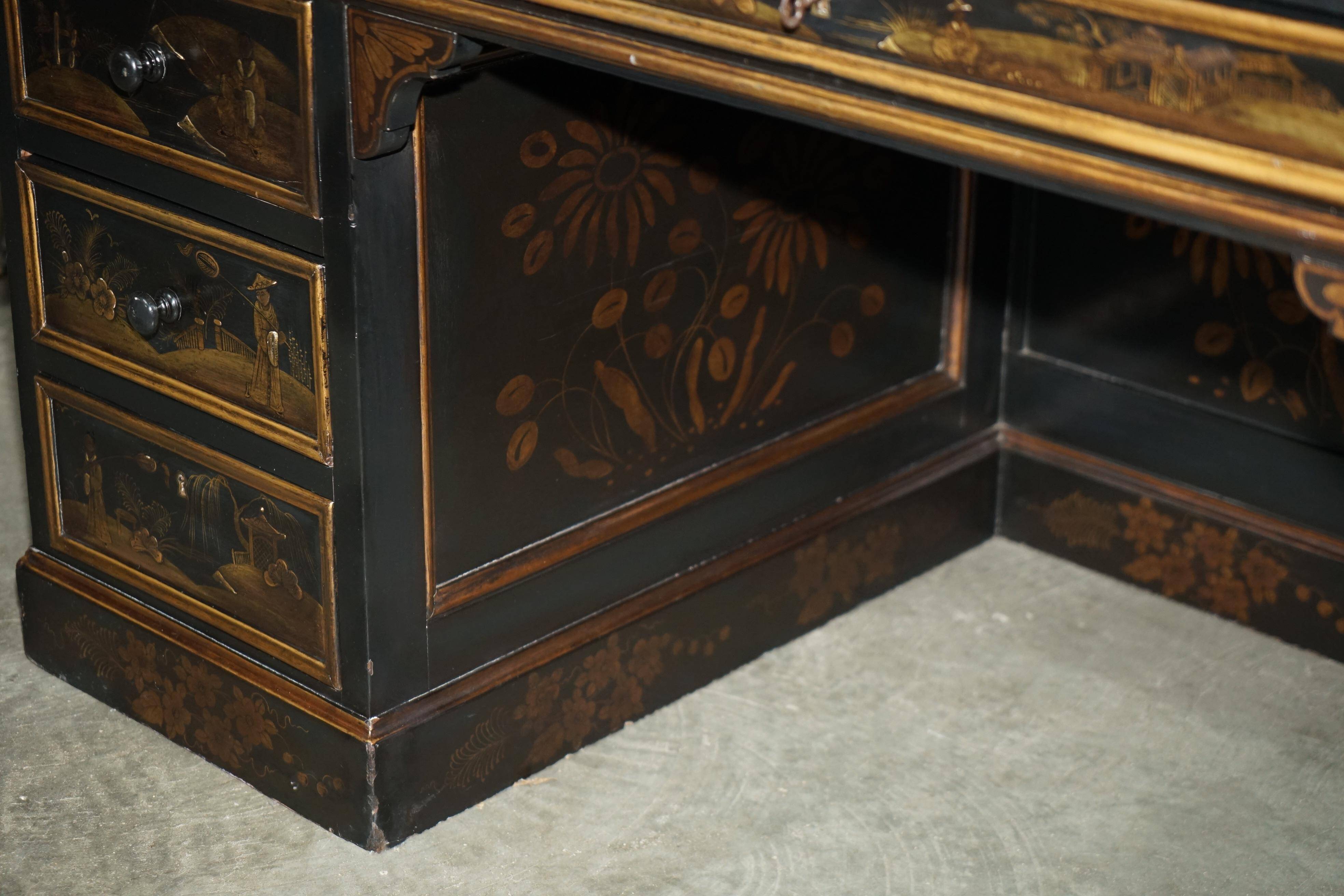 Chinese Bureau Chinoiserie 19th Century Napoleonic Leather