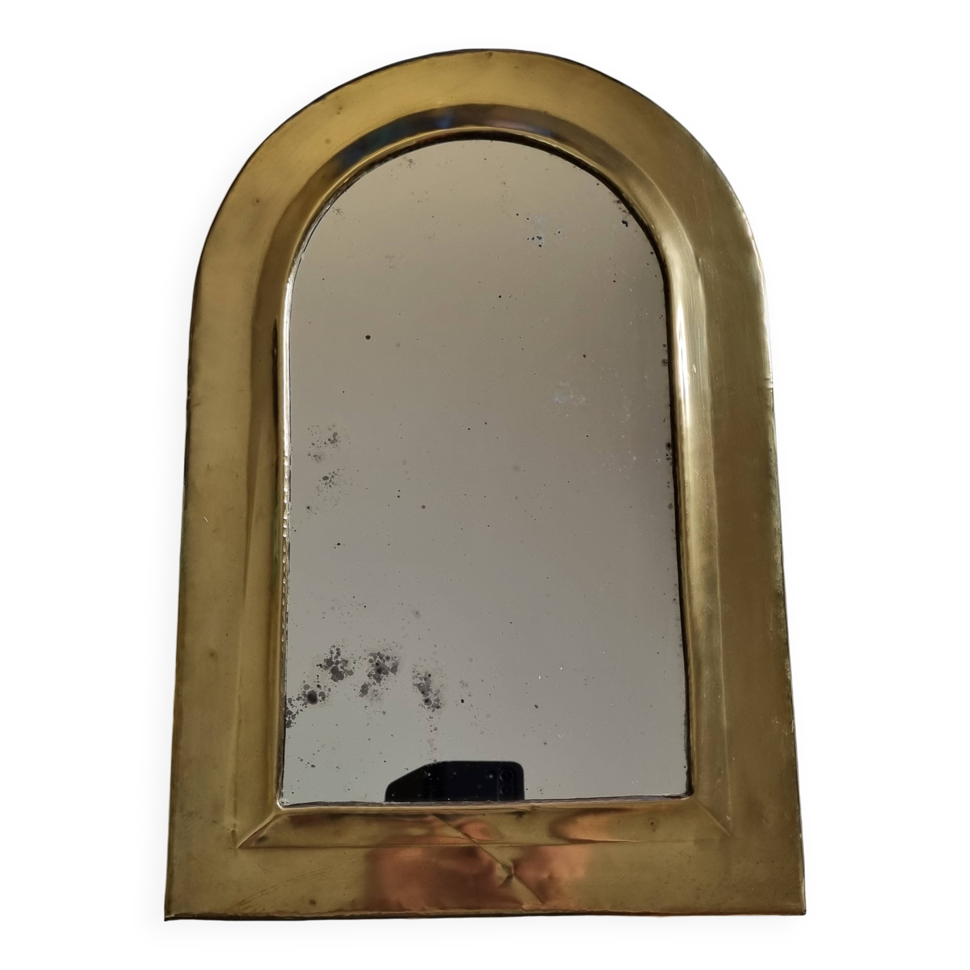 Vintage Moroccan Brass Mirror, Arch Shape, 43 x 29 cm