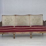 1930s, Danish 3-seater sofa, red furniture velour, furniture mesh.