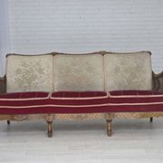 1930s, Danish 3-seater sofa, red furniture velour, furniture mesh.