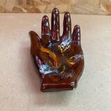 Old vallauris hand shaped brown ceramic pocket tray vintage decoration