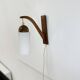 Vintage Scandinavian wall lamp with teak and opaline glass shade , 1960s