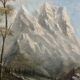 Mountain painting with path between trees signed Dumenil