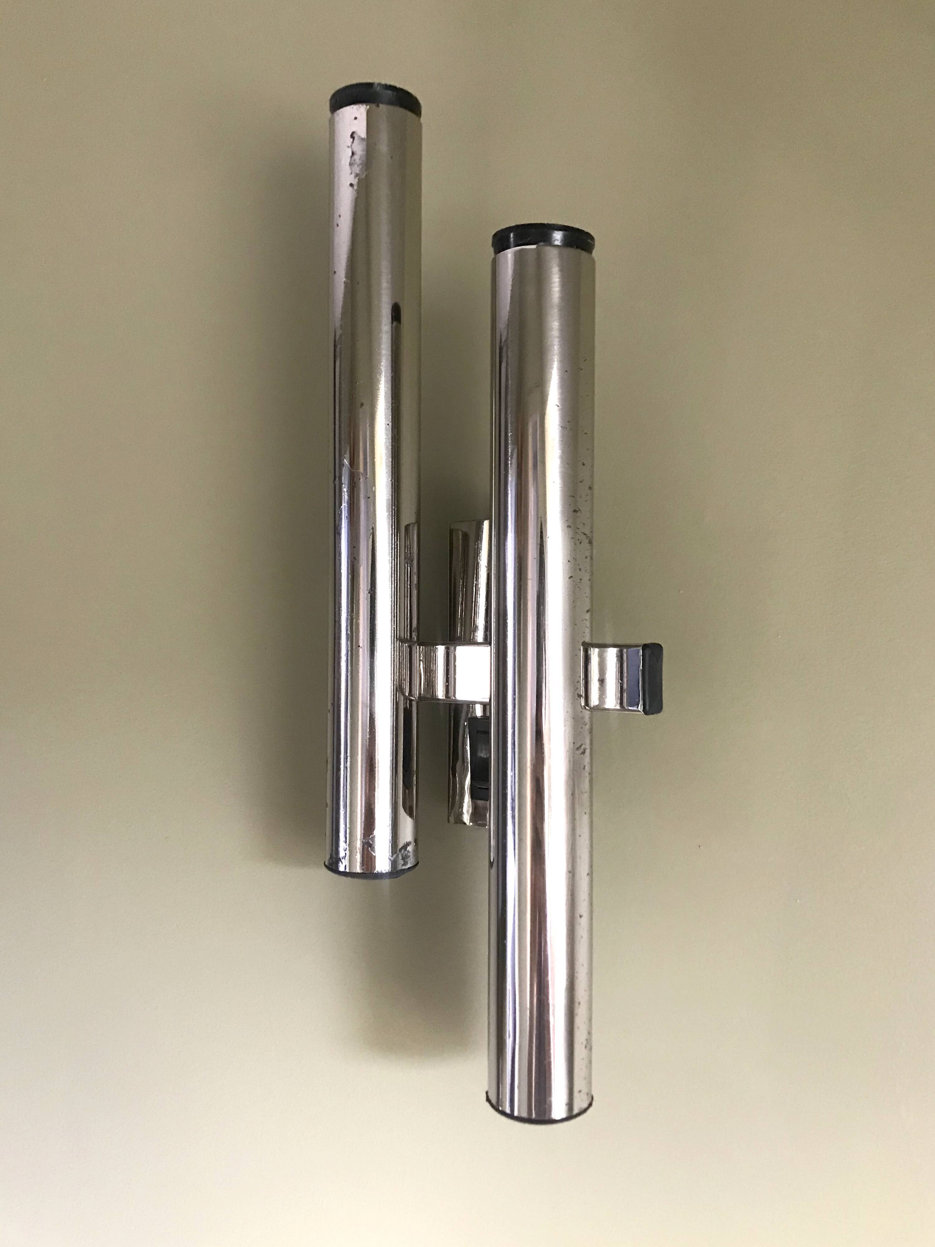 Pair of chromed sconces